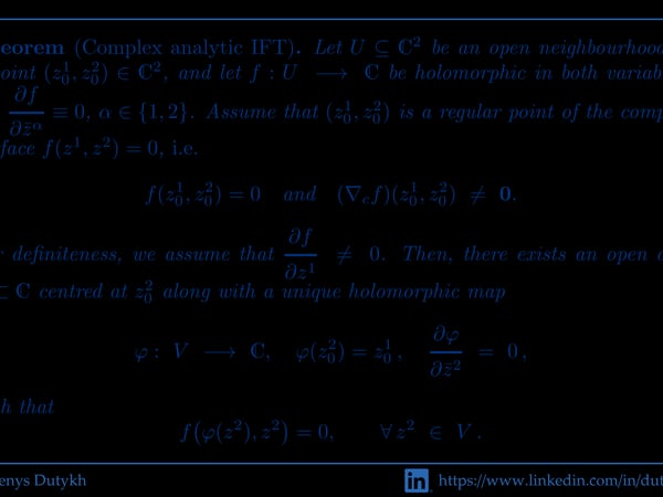 Diagram illustrating the complex analytic implicit function theorem for two variables