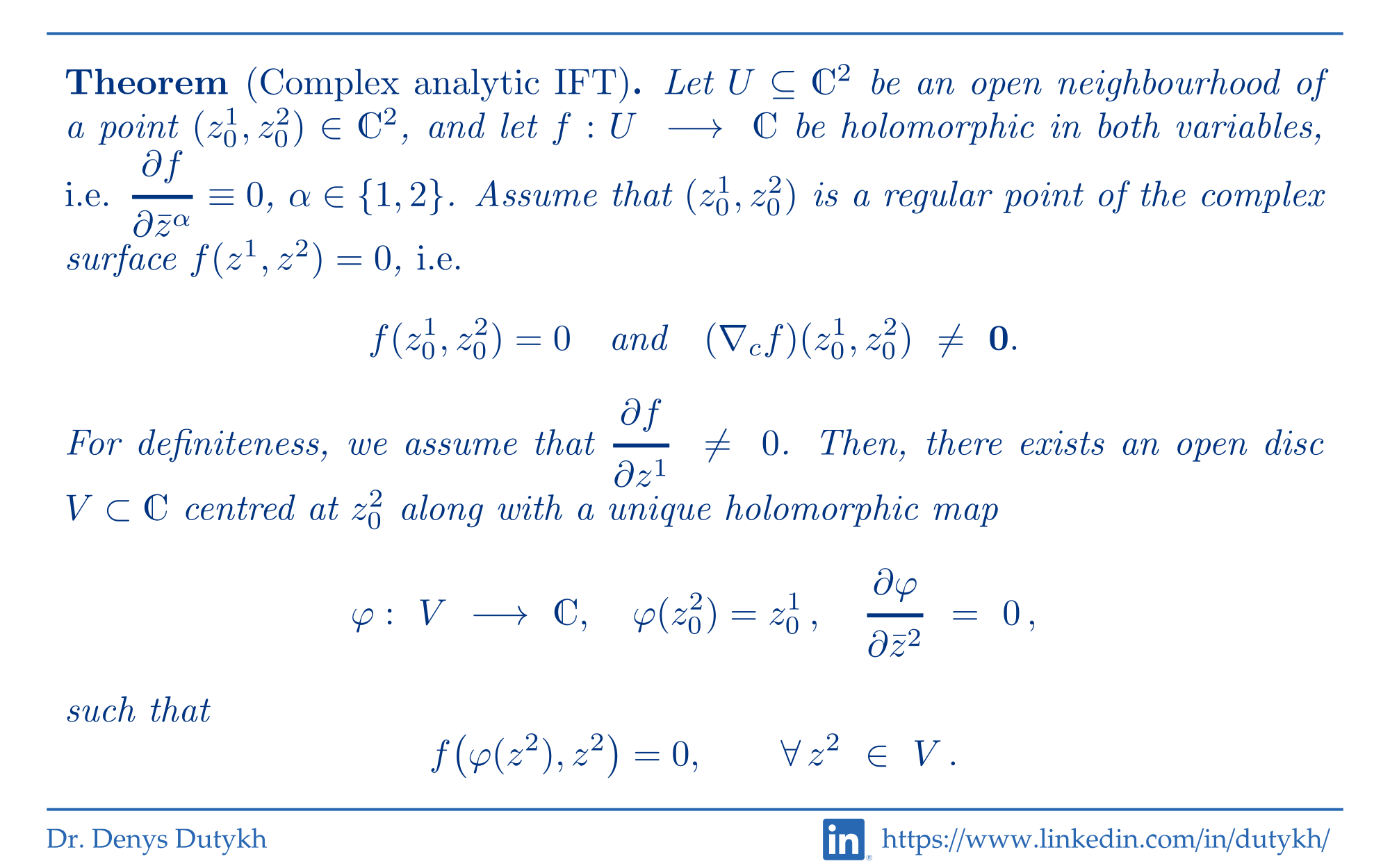 Complex Implicit Function Theorem