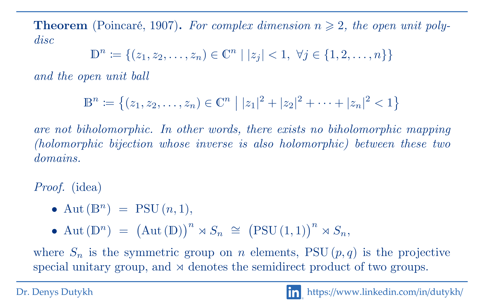 Poincare biholomorphic theorem